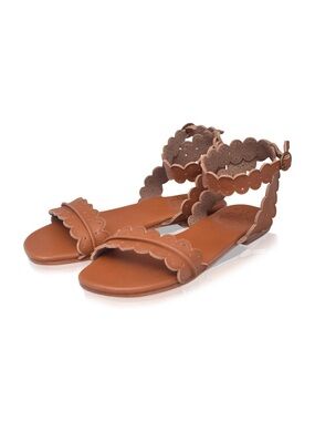 ELF Tan Scalloped Ankle-Strap Sandals